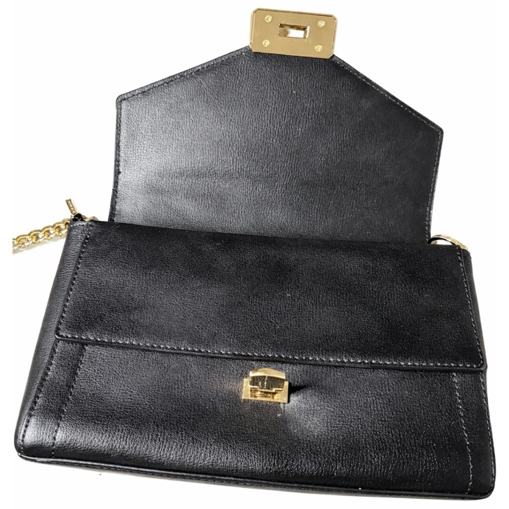 Michael Kors Kinsley Black Leather Crossbody Bag Gold Chain Classic Purse Medium - Picture 2 of 8